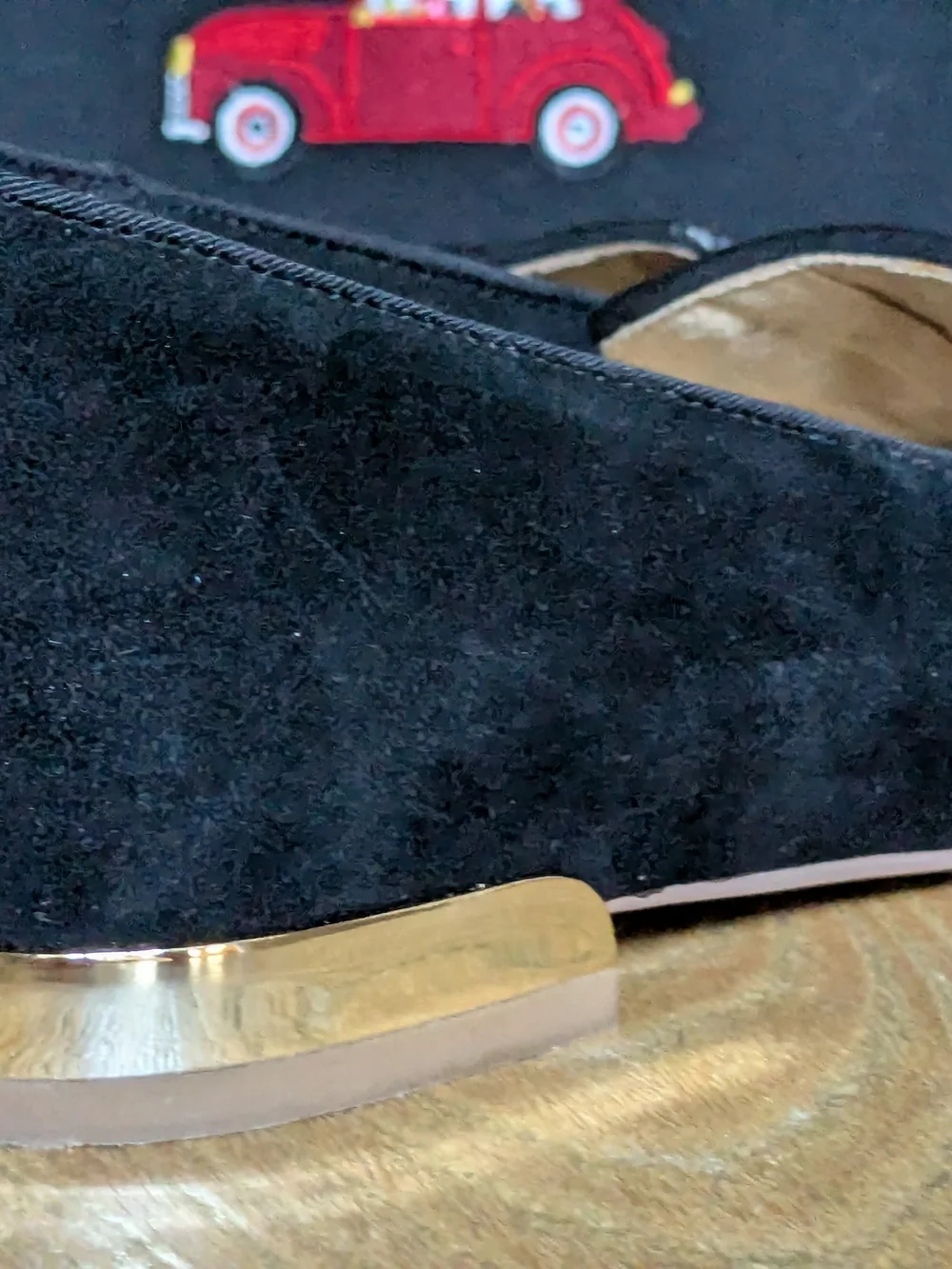 Talbots Black Suede Loafers And Clutch with Festive Holliday Red Car Embroidery